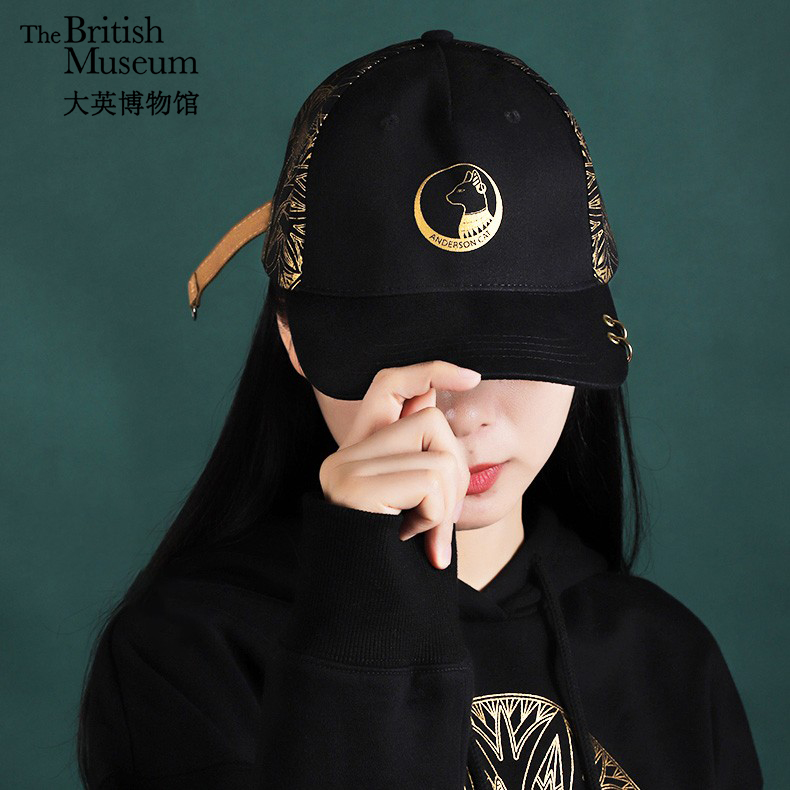大英博物馆安德森猫黑金棒球帽遮阳大头黑色鸭舌帽时尚男女三八节