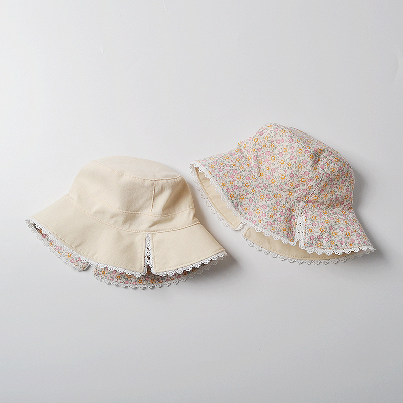 婴儿帽子23年春夏季新款女宝宝双面带渔夫帽韩版儿童遮阳帽公主帽