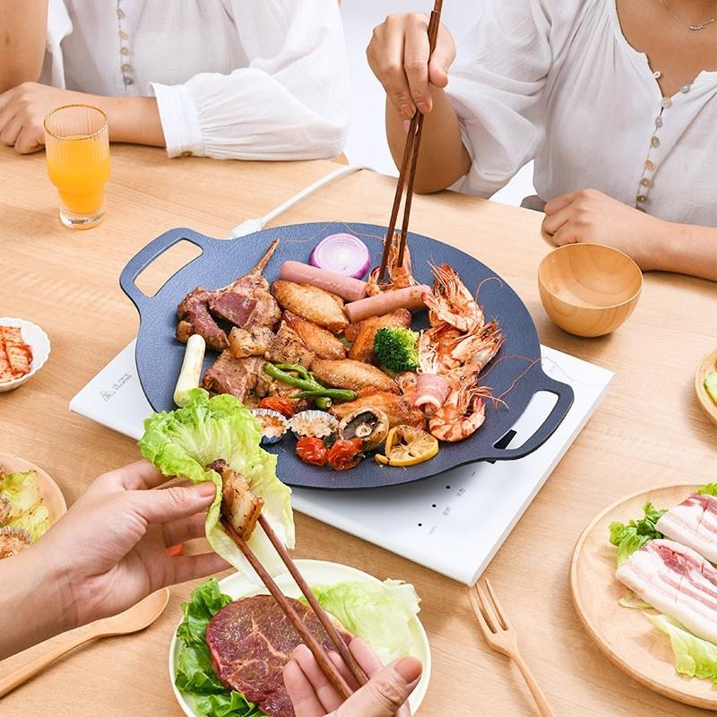 韩式麦饭石不粘烤E盘商用野营露营户外烤盘卡式炉铁板烧烤肉盘BBQ