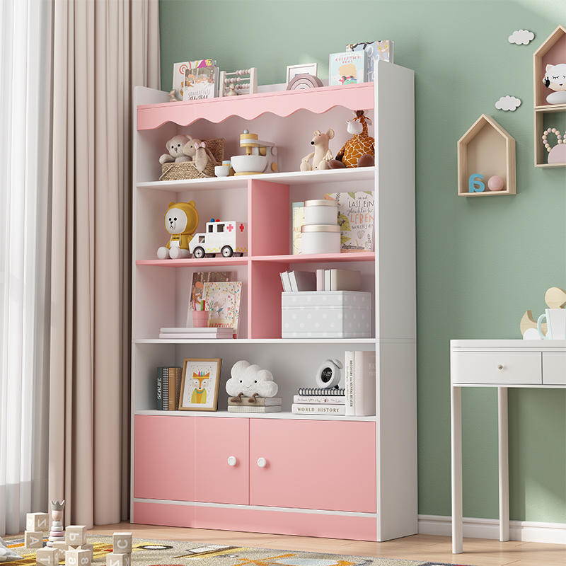 书架儿童家用简易书桌旁落地置物架一体书柜宝宝绘本架玩具收纳架