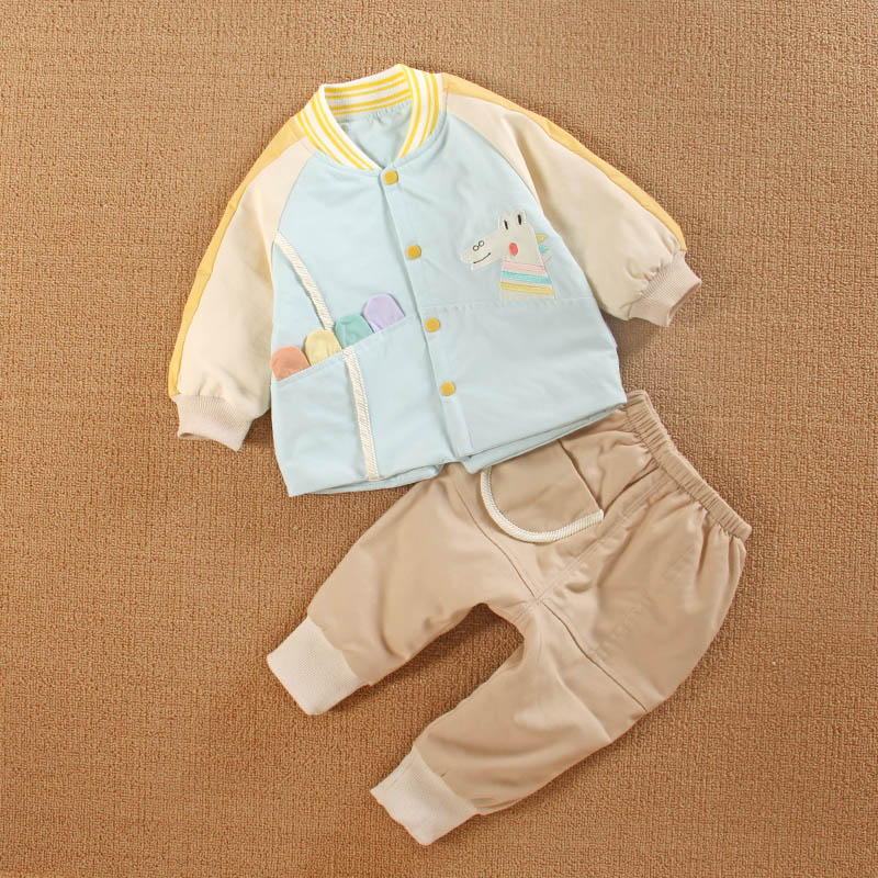 0一1岁婴儿分体装婴幼儿春秋款夹棉衣服男宝宝运动外套两件套装季