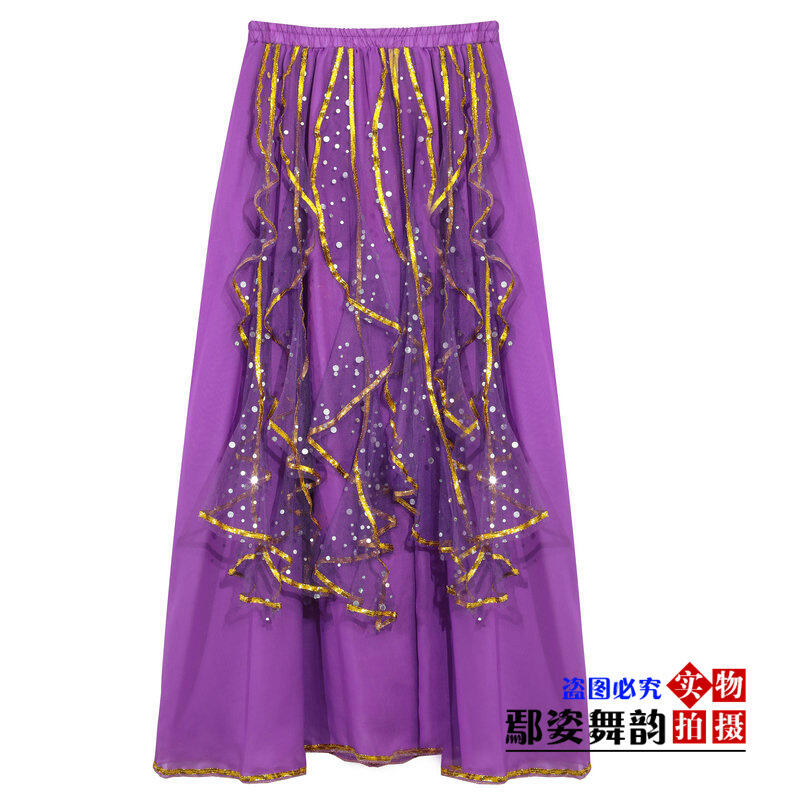 印度舞演出服装民族风新疆舞肚皮舞大摆裙彩点14片裙金边彩点裙子