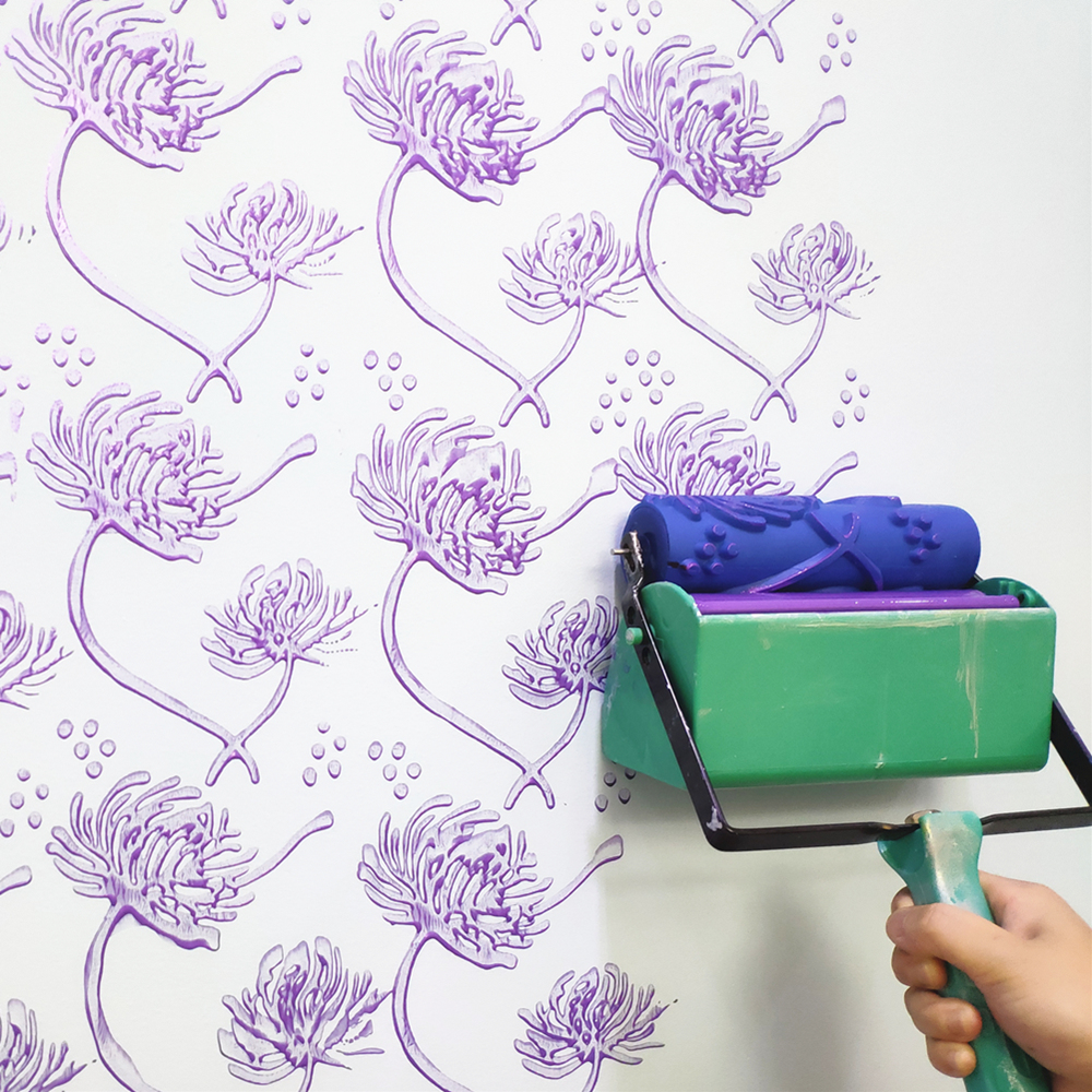 7寸墙面印花神器滚筒滚花模具艺术印花图案液体壁纸墙纸压花工具