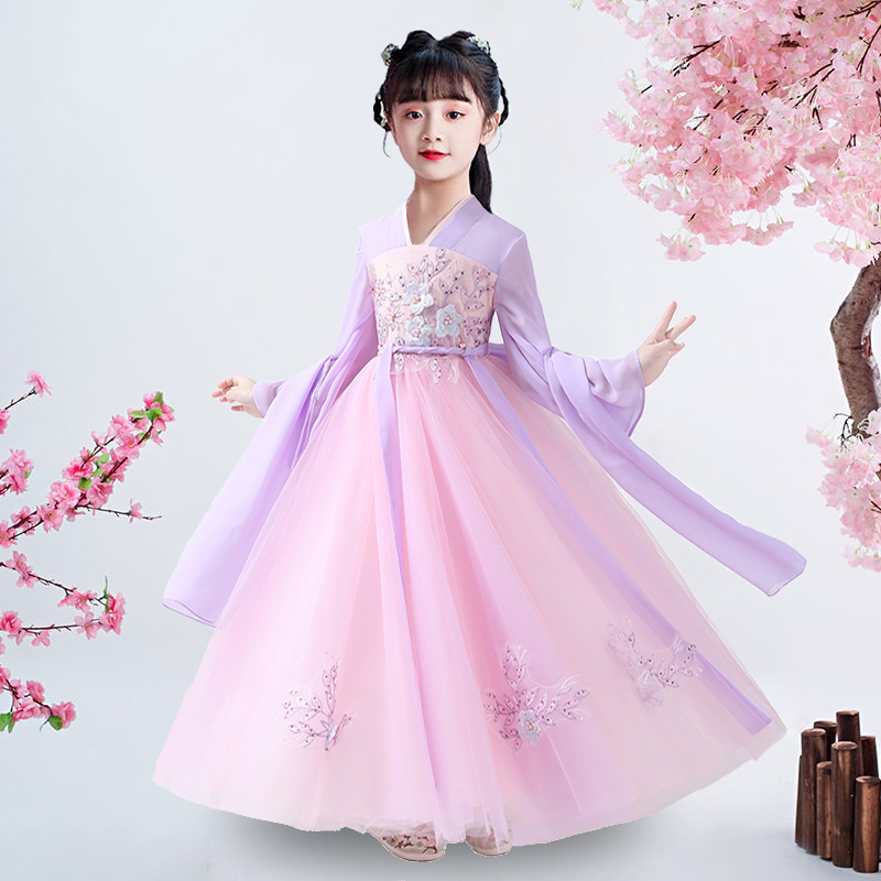 汉服女童夏装新款儿童古装超仙中国风襦裙连衣裙12岁女孩樱花公主