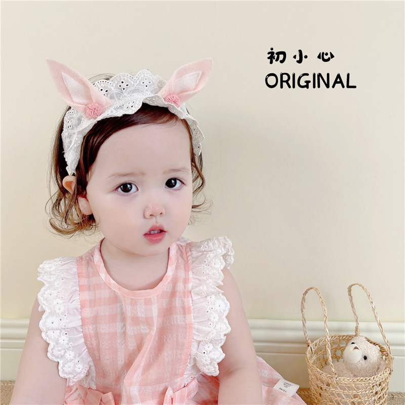 韩版婴儿发饰春夏季女宝宝护囟门发带婴幼儿纯棉可爱兔耳朵头饰