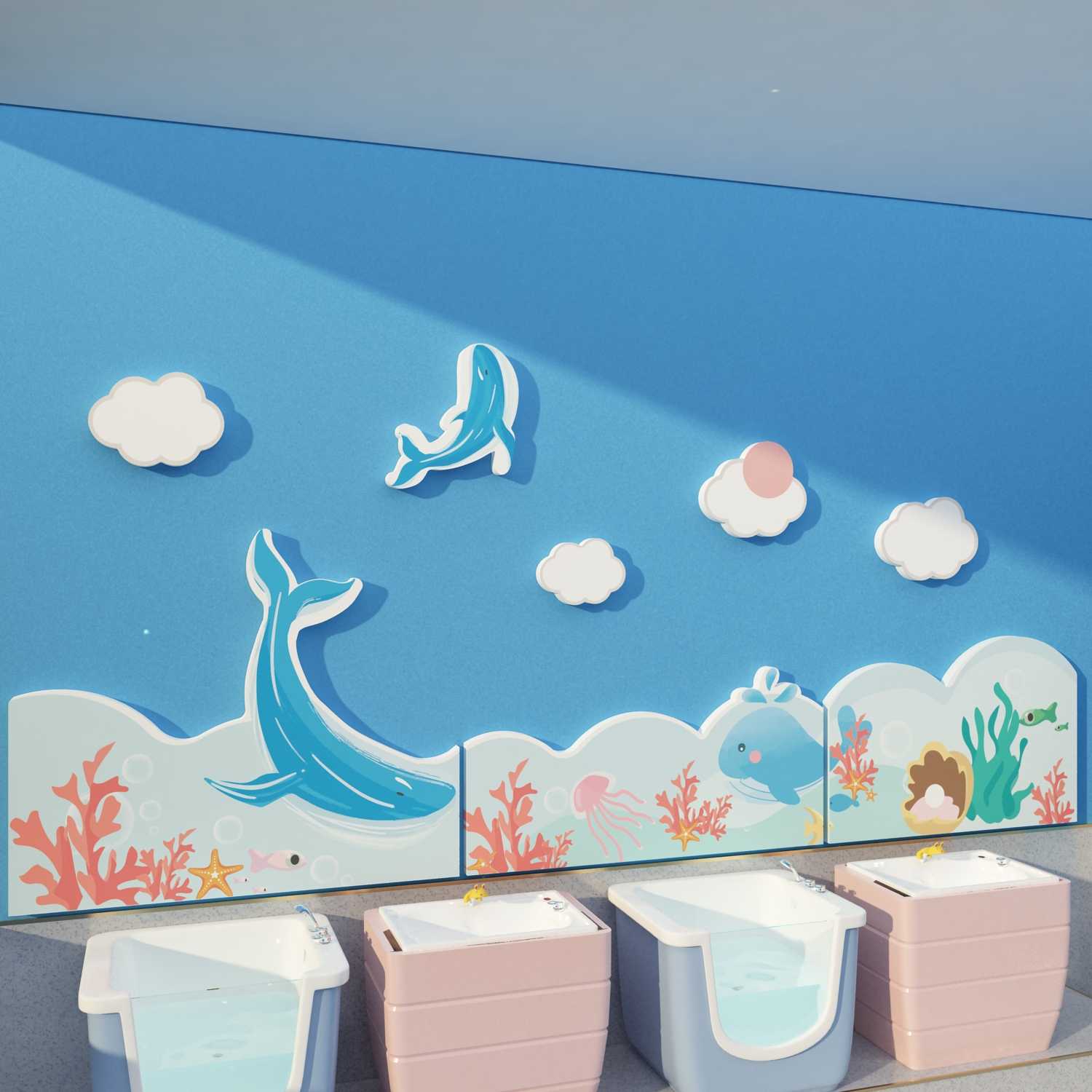 幼儿园海洋主题婴儿游泳馆浴室文化背景墙面装饰成品布置材料贴纸