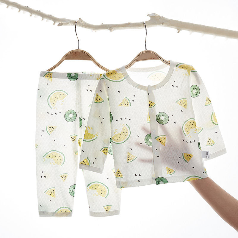 婴儿家居服套装夏季纯棉无骨薄款空调服衣服分体睡衣宝宝长袖夏装
