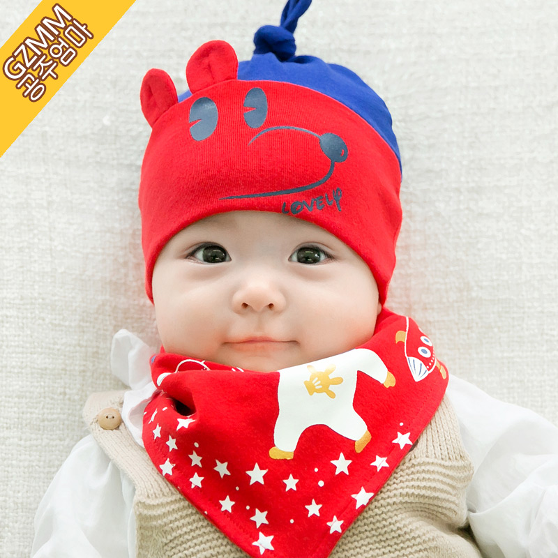 婴儿帽子春秋冬天0-3-6-12个月纯棉新生儿双层护耳套头帽男女宝宝