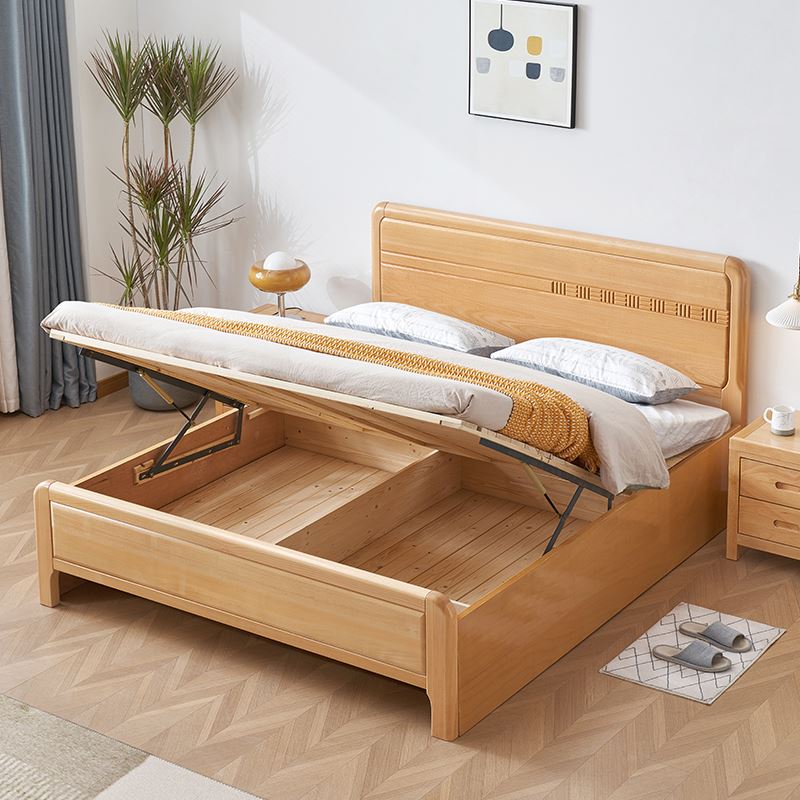 急速发货全实木榉木床简约北欧双人床小户型儿童床储物床榉木家具