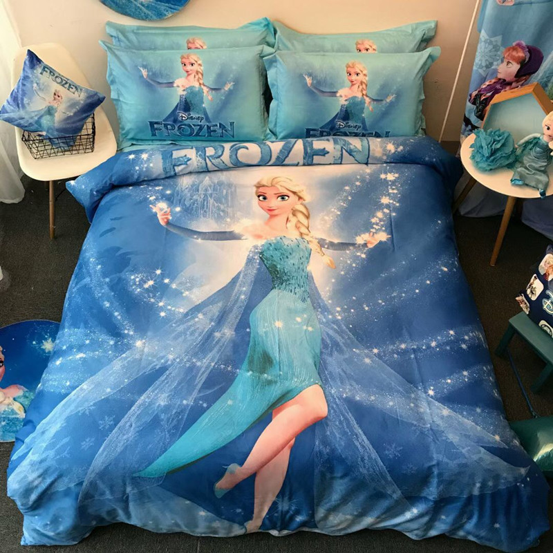 全棉可爱儿童卡通床单四件套纯棉女孩公主风艾莎公主被套床上用品