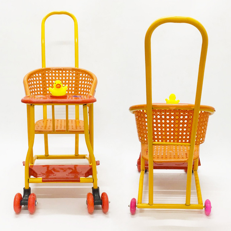 爆款夏季万向轮手工制作婴儿塑料仿藤椅手推车四轮车轻便竹子童车