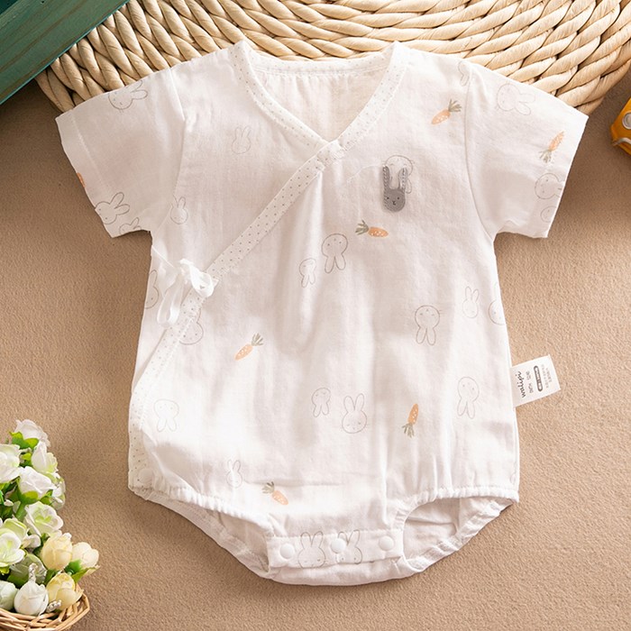 夏季婴儿纯棉纱布三角哈衣宝宝短袖包屁衣爬服0-3月新生儿连体衣