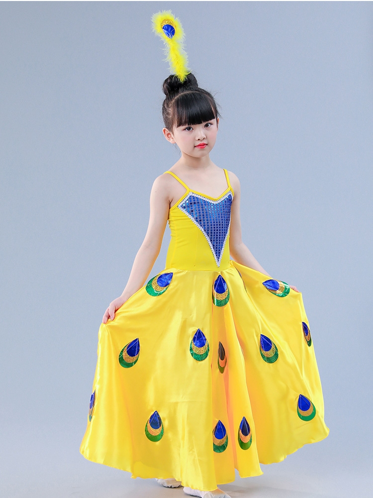 新款新款儿童舞蹈服女孩傣族演出服装幼儿女童傣族孔雀舞裙演出表