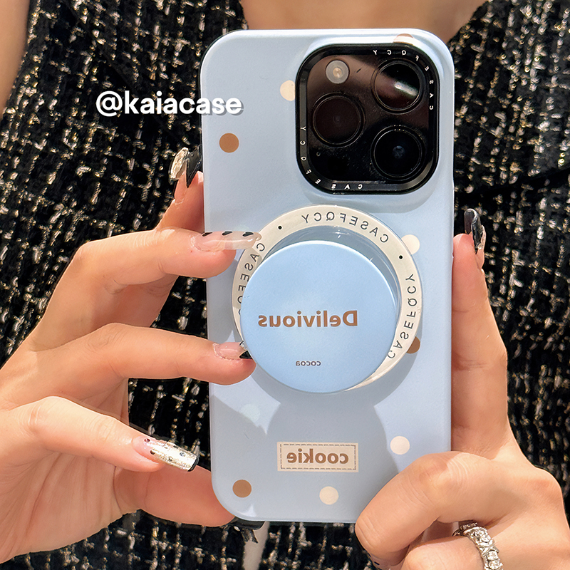 kaia 简约波点chic蓝色适用苹果15promax手机壳iphone13新款11菲林磁吸支架2女14pro苹果13promax硬壳手机套