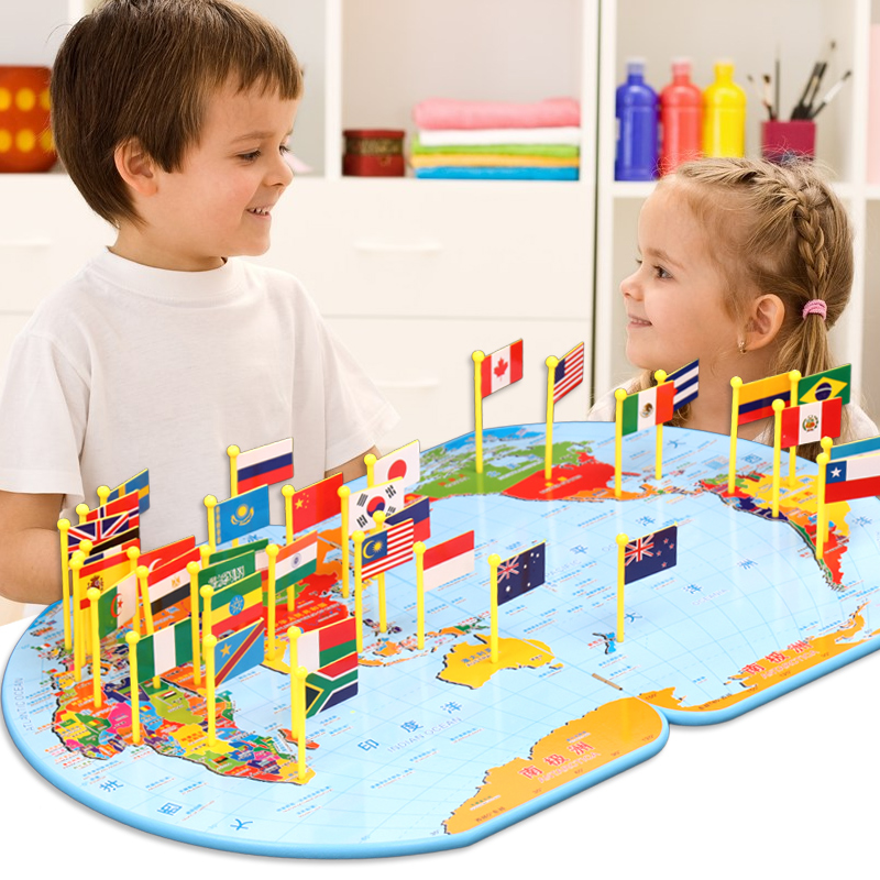 3-4-5-6-7岁儿童拼插国旗世界地图立体拼图 教学早教具益智力玩具