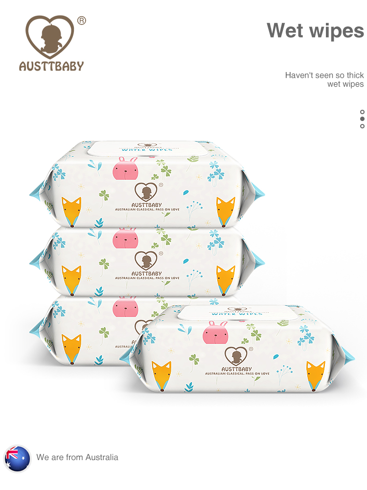 AUSTTBABY婴儿湿巾纸新生儿湿巾手口专用80抽4包带盖宝宝清洁护理