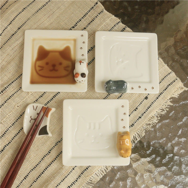 JW出口岛国Nyanko可爱小猫咪味碟立体浮雕猫猫芥末酱油碟火锅蘸碟