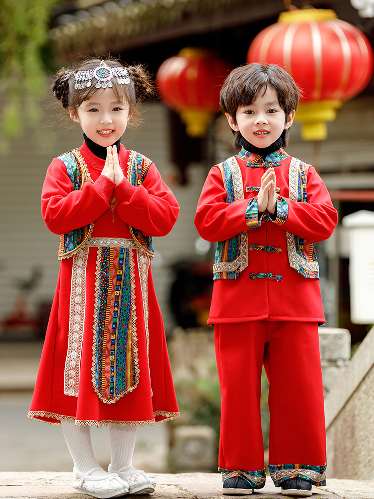 汉服男童秋季中国风元旦表演服异域新疆少数民族服装儿童傣族服装