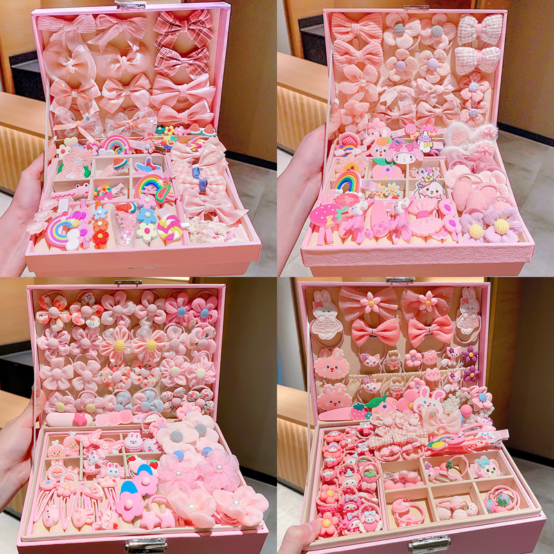 粉色小兔子发饰礼盒六一儿童节花朵蝴蝶发夹头绳套盒女童生日礼物
