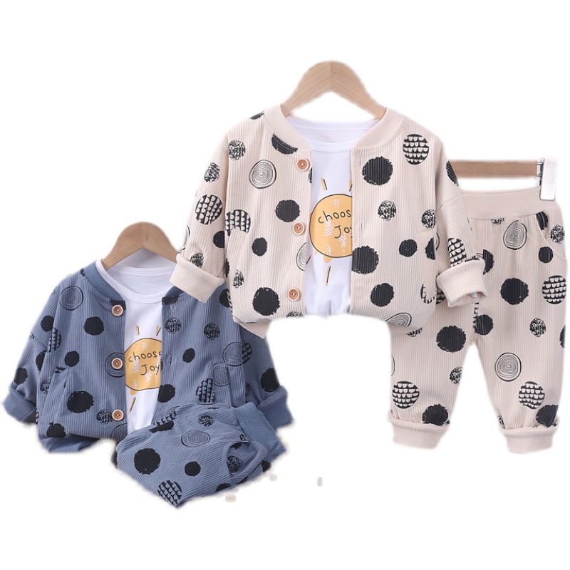 童装秋季1-2-3岁男宝宝纽扣外套三件套小童洋气外穿套装4婴儿春装