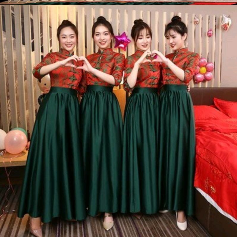 新款伴娘服姐妹团晚礼服中式显瘦连衣裙旗袍学生女中国风气质礼服