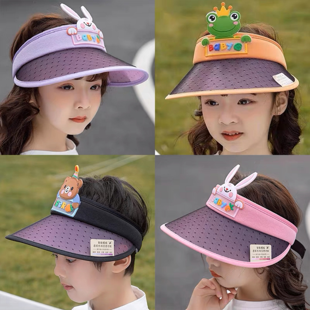 儿童防晒遮阳帽女童夏季大帽檐男孩运动太阳帽宝宝可爱卡通空顶帽
