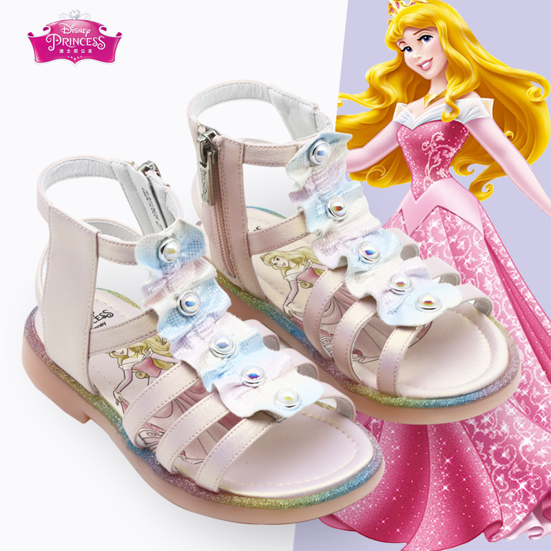 迪士尼童鞋女童公主凉鞋2024夏季新款儿童软底防滑漏趾女童凉鞋