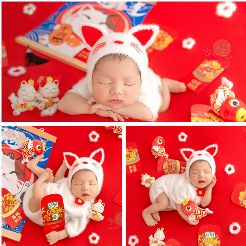 新生儿摄影服装影楼拍照主题新年喜庆宝宝婴儿满月照2024年新款衣