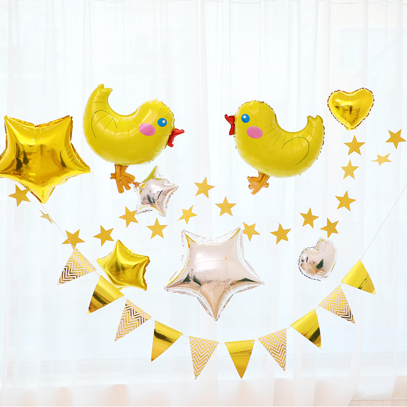 萌黄色小鸡铝膜气球 生日派对周岁百天装饰可爱卡通充气气球玩具