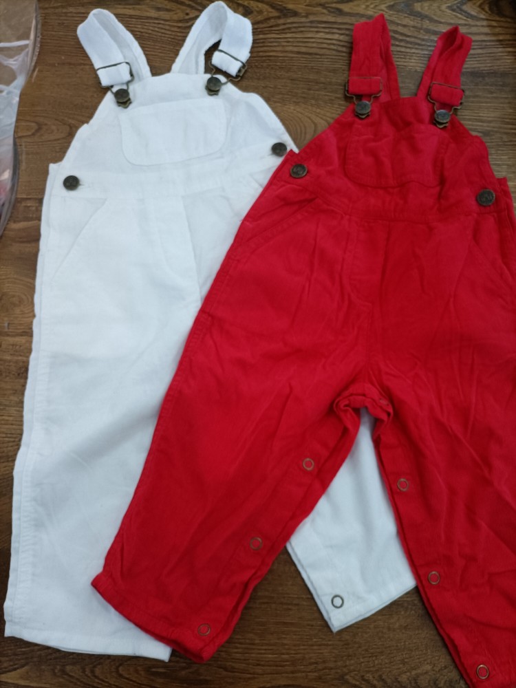 法国童装外贸出口儿童婴儿婴幼儿男女童纯棉细条绒红色白色背带裤
