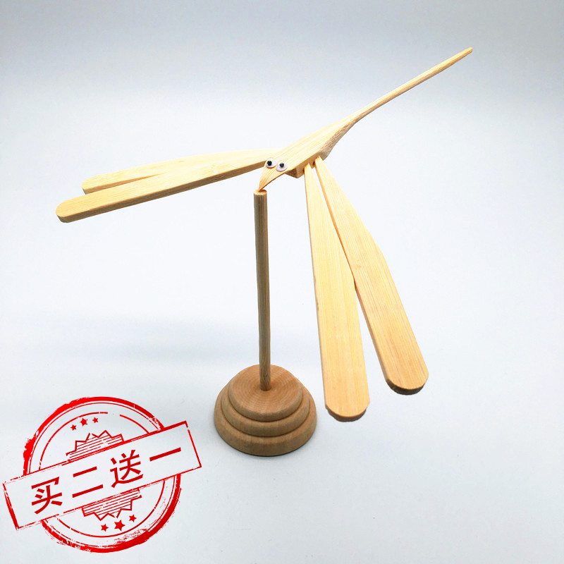 平衡竹蜻蜓摆件悬浮木质创意竹制纯手工艺装饰摆件玩具重力鸟网红