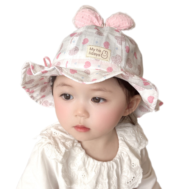 2024新款春夏天渔夫帽女款婴儿6到12月1-2岁薄款时尚樱花粉遮阳帽