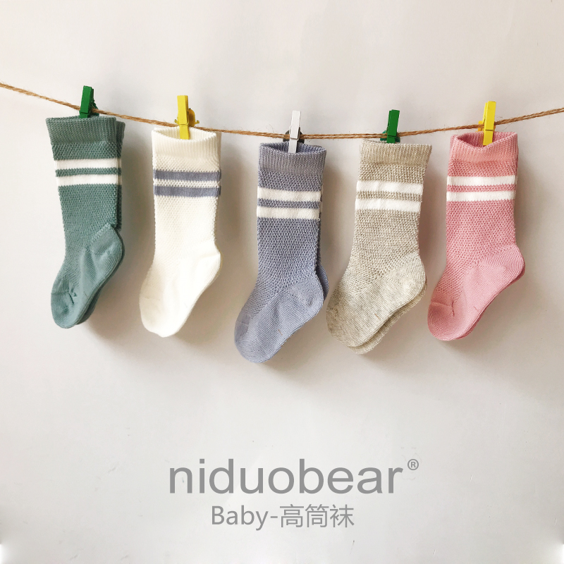 尼多熊儿童宝宝袜子婴儿春夏季无骨薄款中高长筒网眼透气纯棉新生