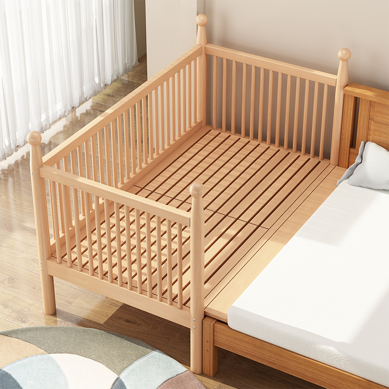 极速集瑞实木工厂定制榉木儿童床拼接大床带护栏单人加宽宝宝婴儿