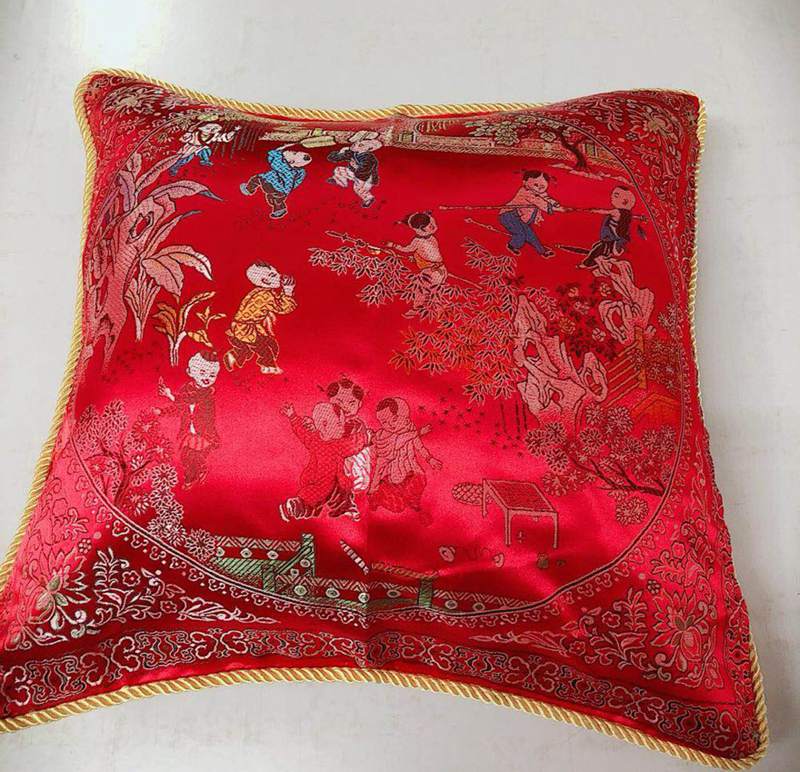 中式婚庆百子图靠垫套杭州丝绸缎红木沙发靠枕婚房结婚抱枕套一对