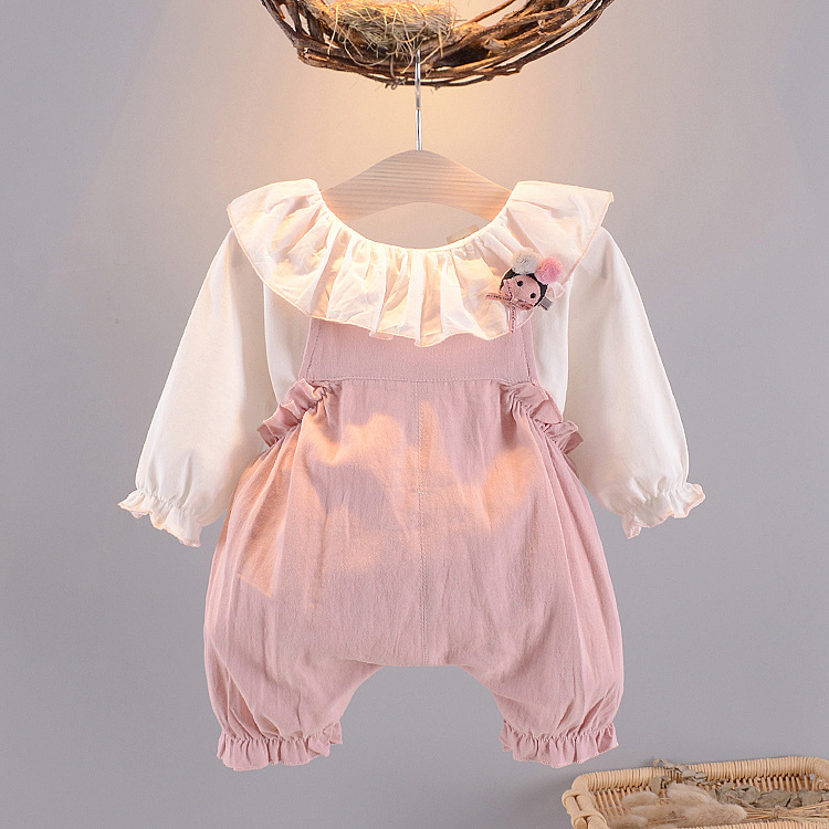 女宝宝公主套装2023春装女童洋气打底衫背带裤2件套1-2岁婴儿衣服