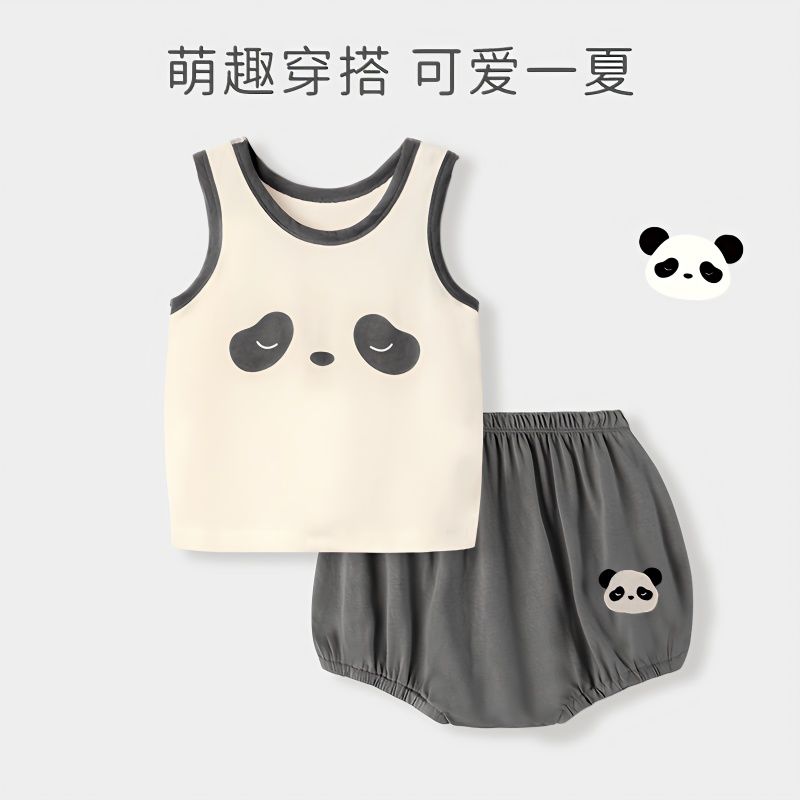 巴拉巴柆韩系婴儿背心套装夏季薄款宝宝纯棉衣服婴儿背心T恤婴幼