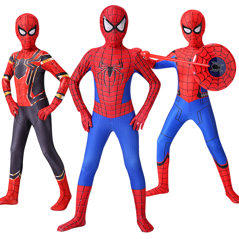 蜘蛛侠衣服紧身连体男孩儿童cosplay头套钢铁远征万圣节演出服装