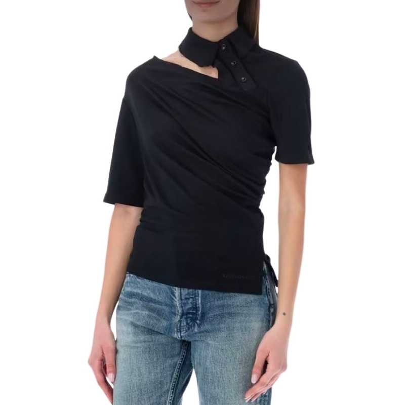 定制新款 2024春夏暗黑先锋 设计小众女装不规则深vPOLO衫短袖T恤