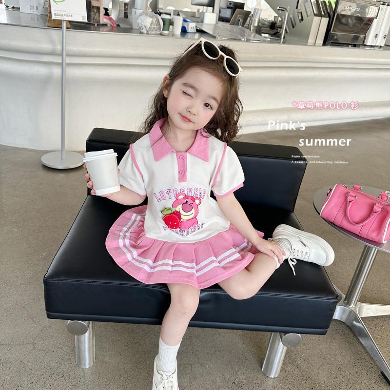 巴拉巴柆韩范女童短袖连衣裙夏季2024新款儿童草莓熊裙子可爱POLO