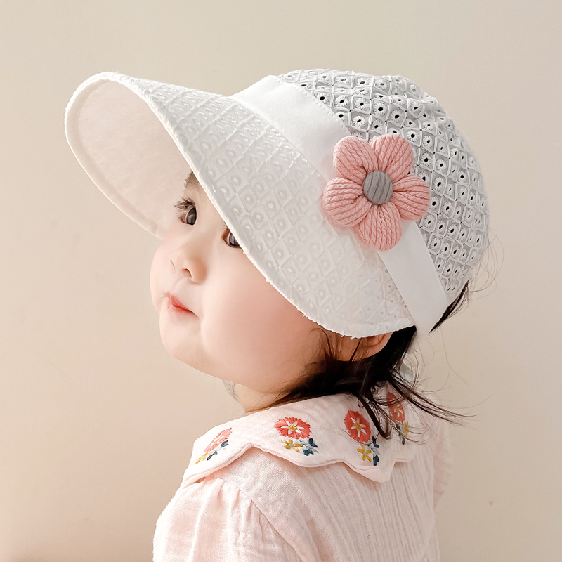 婴儿夏季遮阳帽小月龄男女宝宝绑带外出薄款透气儿童防晒帽大帽檐
