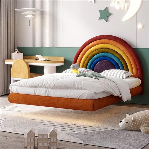 网红实木彩虹儿童床悬浮床1.2创意女孩公主床现代卧室软包单人床