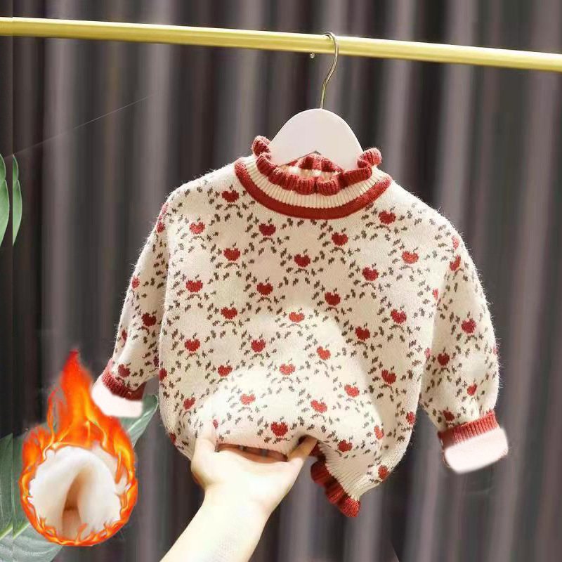 1-5岁女宝宝可爱印花毛衣女童秋冬装韩版3女婴儿童加厚针织打底衫