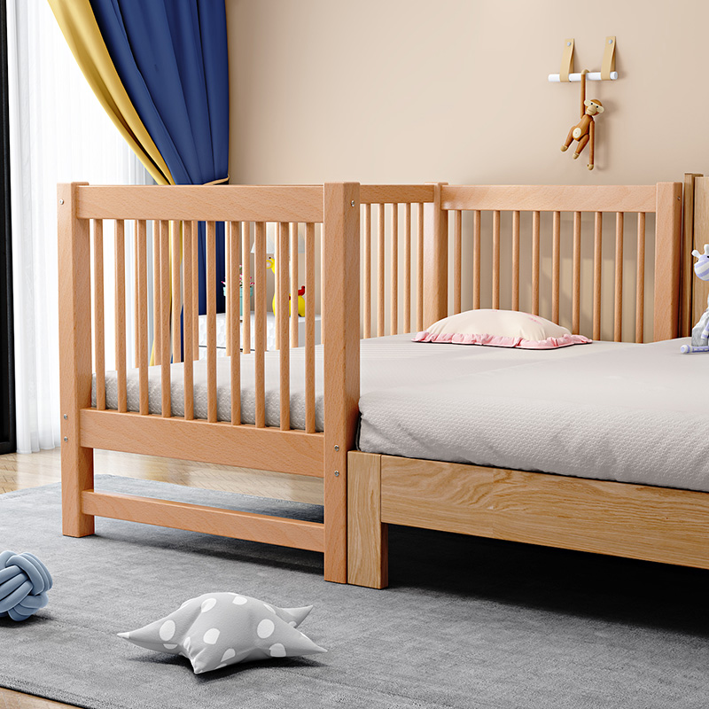 实木定制榉木儿童床带护栏加宽床男女孩加拼接大床宝宝小床婴儿床