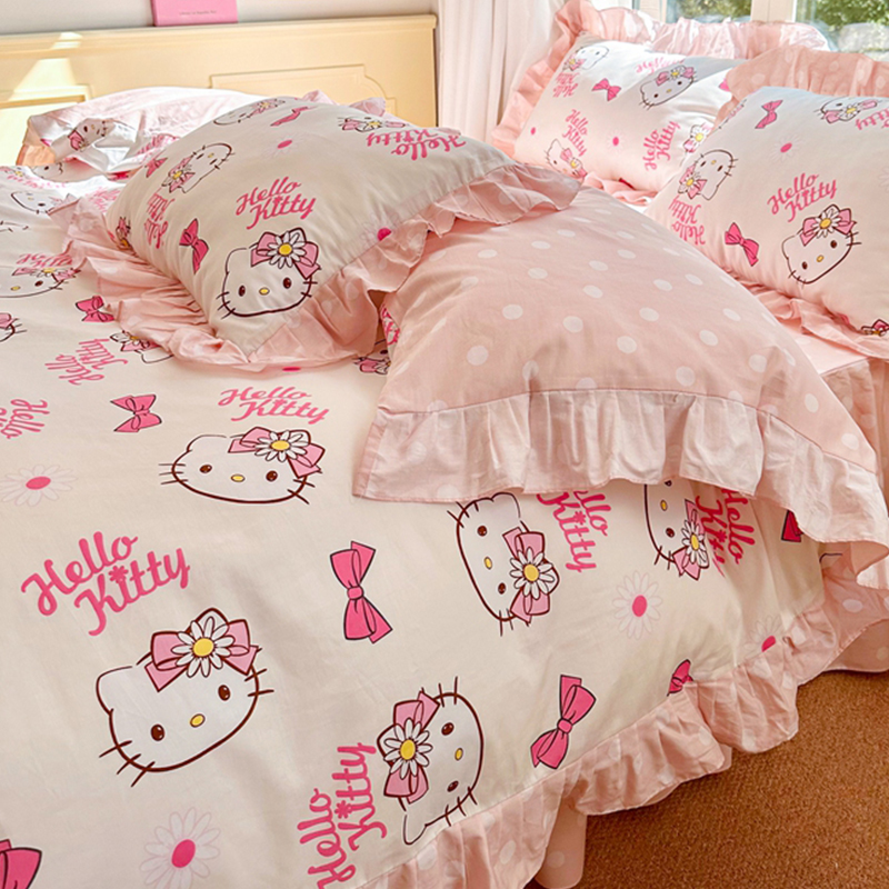 公主风全棉床单四件套床裙款100纯棉Kitty可爱被套宿舍床上三件套