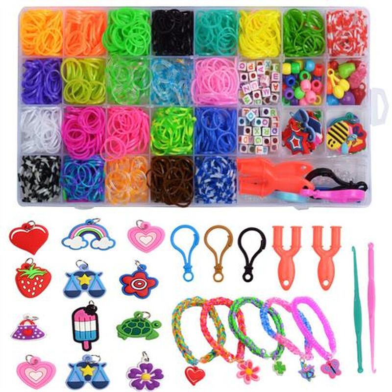 32格彩虹橡皮筋彩色手工DIY编织器益智儿童玩具编织手链盒子套装