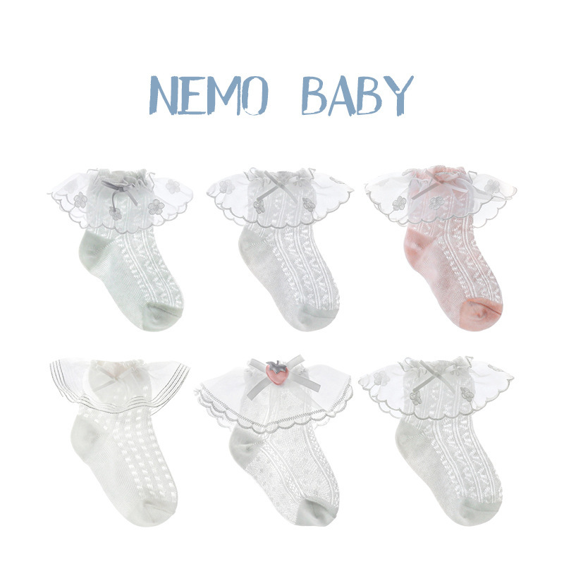 新款女童袜子超薄婴儿袜子夏季宝宝网眼袜儿童花边袜0-1岁公主袜