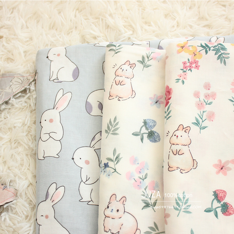 兔子婴儿级纯棉双层纱布料宝宝全棉裸睡床品被套床单枕套手工面料