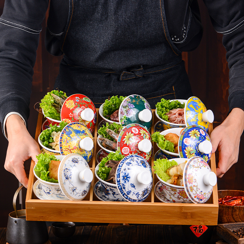 2024龙年网红商用新款密胺盖碗茶盅盅专用九宫格火锅餐具分格拼盘