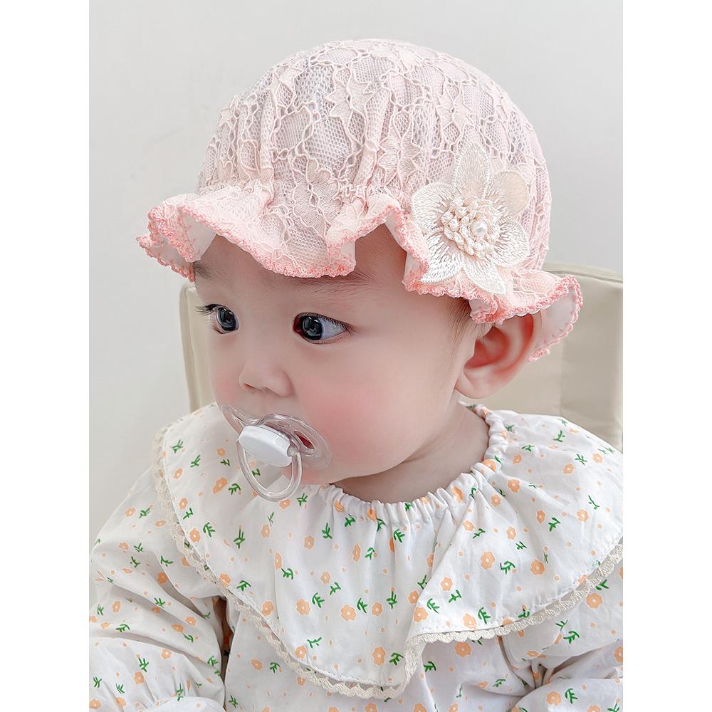 婴儿帽子春秋款薄款可爱公主风女宝宝胎帽软檐遮阳春夏季0-12个月